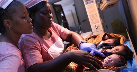 Registered nurses look after newborns at a maternity hospital in Freetown Sierra Leone. 